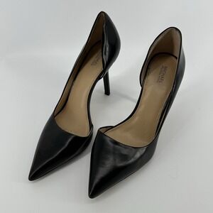 Michael Kors Black Leather Pointed Toe Heels Size 10 M Nathalie d'Orsay Pumps